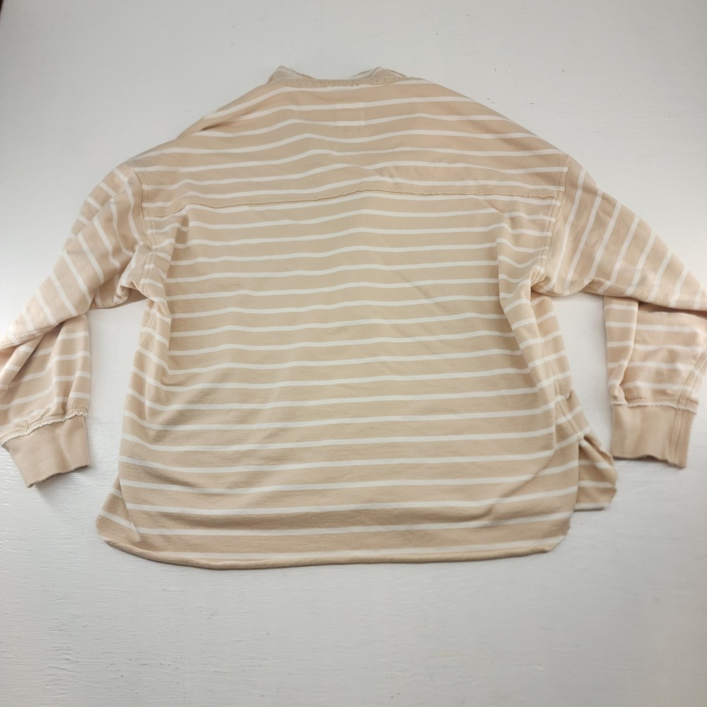 Aerie Large | Tan White Striped Henley Pullover Sweatshirt Coastal Grandma - Picture 5 of 5